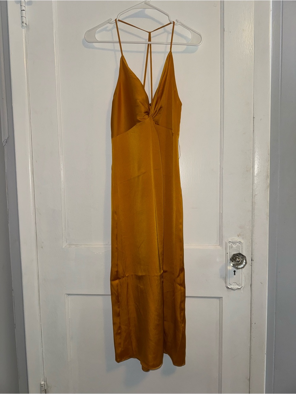 Express Satin Slip Maxi Dress in Mustard Yellow